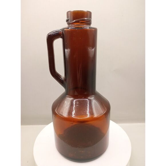 Log Cabin Syrup Vintage Dark Amber Glass Jug Style Bottle 9" Tall - Picture 1 of 11